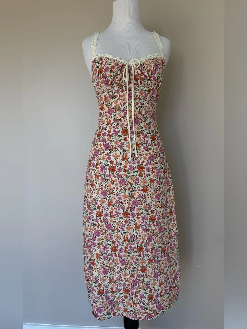 0331 - Commense Floral Print Trim Cami Midi Dress - Picture 5 of 14